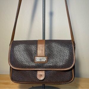 Ted Lapidus Paris Vintage 80s Monogram Leather Crossbody Bag flap closure